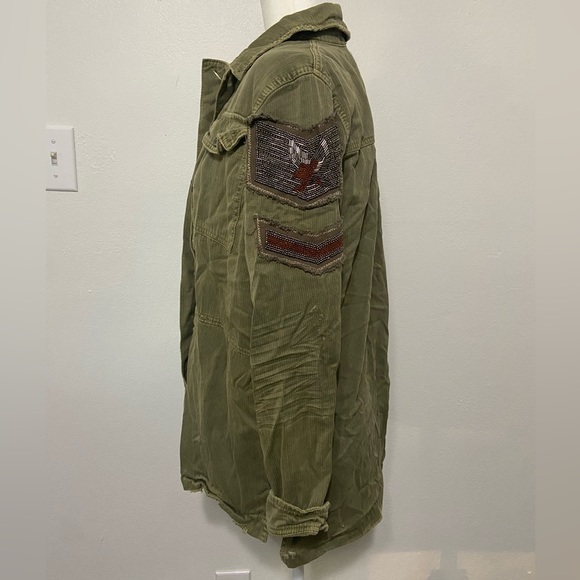 Free People women's S green military inspired jacket w/ eagle beaded motif EUC - Picture 7 of 10